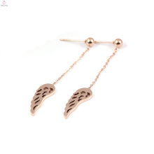 Stainless Steel Rose Gold Feather Drop Angel Wing Earrings